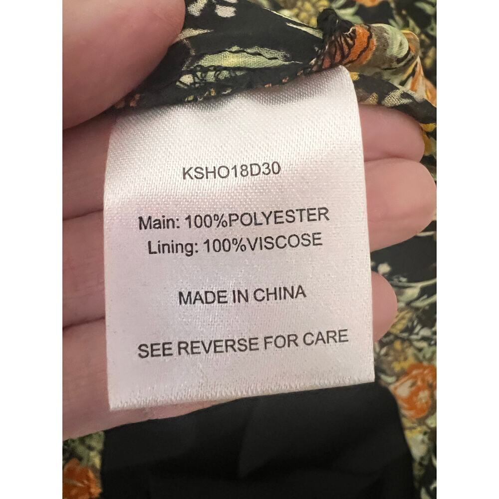☀️Knot Sisters Floral Print Puff Sleeve Mini Dress Black/Yellow Women's Size M - Picture 4 of 5